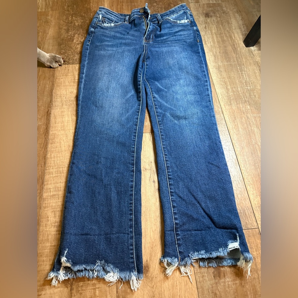 Distressed Wide Leg Blue Jeans